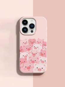 1pc Cute Pink Pig Pattern, Large Hole Liquid Pink Shockproof Silicone Phone Case, Suitable As Holiday Gift, Compatible With Apple IPhone Xs/Xsmax/Xr/11 12 13 14 15 16pro/Promax/14 15 16plus/17, Unisex - Multicolor - View 3