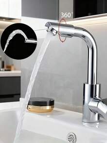 3pcs/Set 360° Swivel Hot & Cold Dual Control Faucet, Stainless Steel Dual Handle Bathroom Sink Faucet, 304 Stainless Steel Chrome Plated Surface, Single Hole Installation, G1/2" Connection, Modern Aesthetic Design, Suitable For Home And Hotel Bathroom Sink, Modern Kitchen, RV And Washbasin, Ideal For Holiday Gifts And Bathroom Renovation