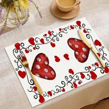 1/4/6 Pieces Of Placemats Heart-Shaped Red Dot Love Desktop Decoration Set Suitable For Wedding Season, Mother's Day Home Decoration Anniversary Party Romantic Decoration - 斑點紅心 - 查看 7