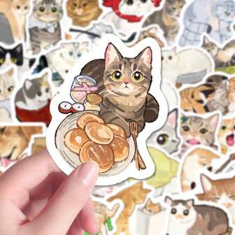82张卡通猫涂鸦贴纸，美观防水，可用于行李箱、笔记本电脑、杯子、吉他、手机、剪贴簿等装饰，是馈赠佳品。