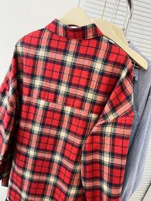 Casual Plaid Button-Front Shirt, Suitable For Everyday Wear In Autumn - Red - View 5