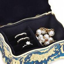 Hipiwe Vintage Jewelry Box, Small Enameled Trinket Box Organizer Rectangular Treasure Chest Box Jewelry Decorative Box Keepsake Gift Box Case For Women,3.7x 2.7x 2 Inch,Small,Blue - Biru - View 7