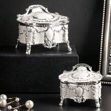 Luxury Vintage Metal Alloy Jewelry Box Ring Trinket Case Christmas Birthday Gift, Small,Beige,Small - Small - View 7
