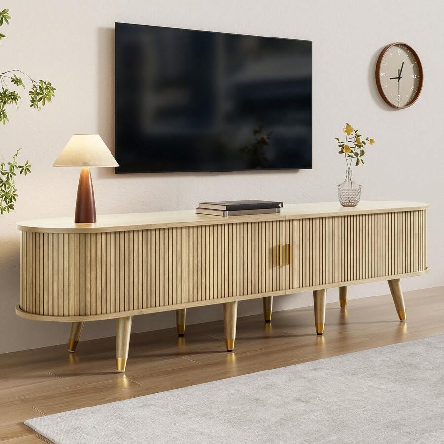 TV Unit With Sliding Doors, TV Stand, Low TV Unit, TV Wall Mount. Unique Design. - Camel - View 1