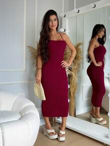 Women's Plain Dress, Spring/Summer, Braided Back, High-Quality Modal Yarn, Summer 2026. - 紅木色 - 查看 1