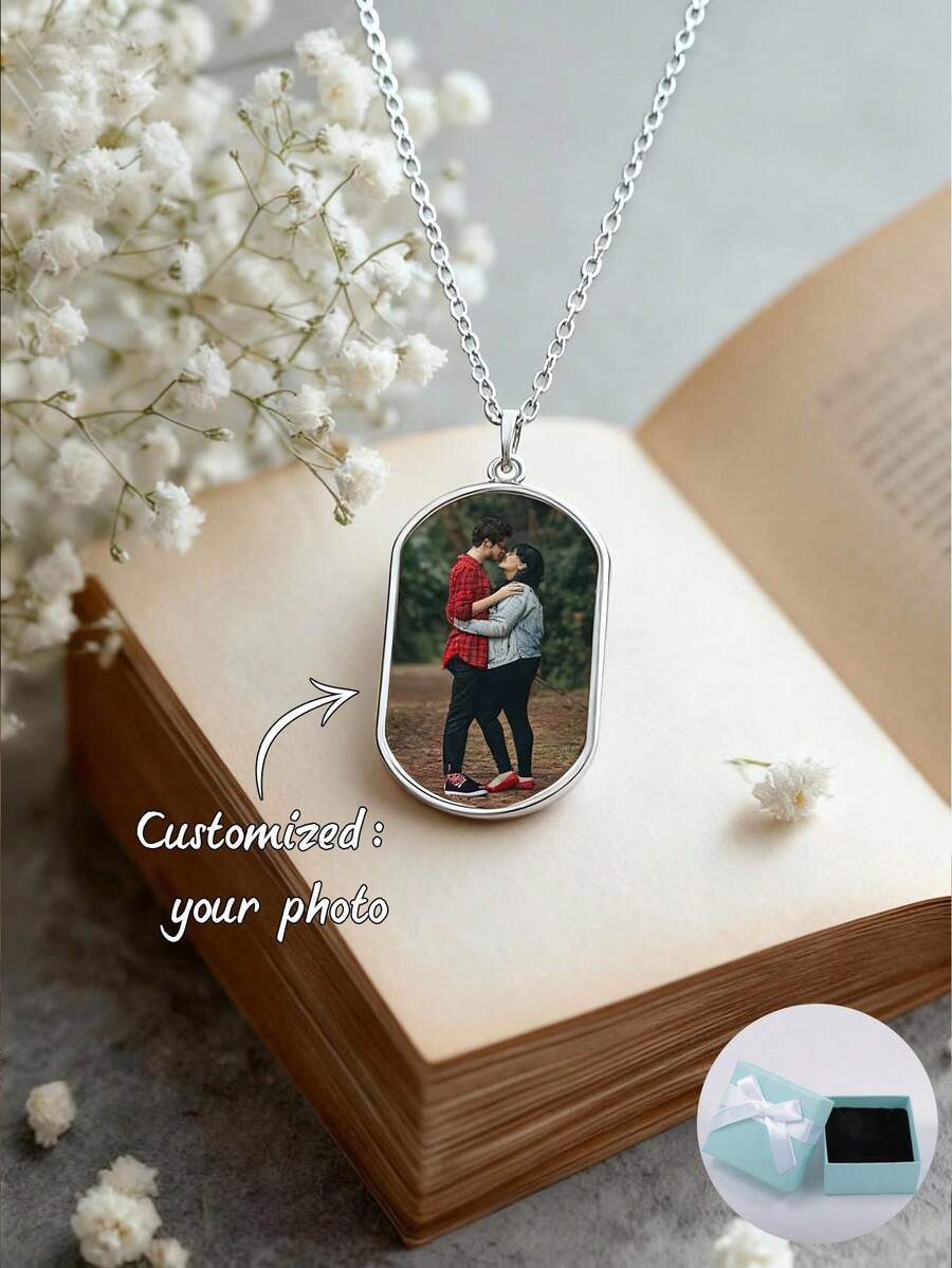 Vòng cổ mặt dây chuyền hình bầu dục màu sắc được cá nhân hóa tùy chỉnh, Món quà lý tưởng cho Ngày của Mẹ, Ngày lễ tình nhân, Sinh nhật, Lễ kỷ niệm, Bạn bè, Bạn cùng lớp, Tốt nghiệp, Giáng sinh, Gia đình, Quà tặng cao cấp - Bạc - Xem 1