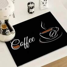 1pc Black Coffee Bar Printed Drainage Mat, Kitchen Counter Dish Drying Pad, Multipurpose Coffee Maker Utensil Mat
