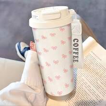 [1-Pack] 350ml Stainless Steel Insulated Coffee Cup, Pink Bow Pattern Print, Sweet Style, Daily Drinking Cup, Easy To Carry When Traveling, Suitable For Personal Use Or As A Gift, Holiday Gift, Christmas Gift, Meet Daily Use Needs - Multicolor - View 10