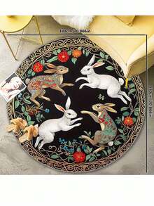 100% Polyester Rabbit Design Round Rug, Hand Washable, Machine Washable, Indoor Use, Suitable For Living Room, Bedroom, Game Room Decor