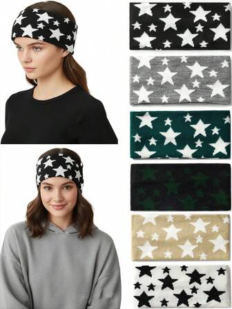 1pc/6pcsUnisex Knit Embroidered Star Pattern Casual Headband, Fashionable Sweat Absorbent Headscarves For Sports, Yoga, Street Style, Boho Elegant Hair Band Turban Headband Sweatband Women Head Wrap Fashion Hair Accessories
