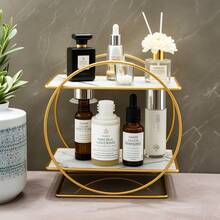 Perfume Holder Storage Box, Double-Layer Bathroom Countertop Storage Rack, Gold Bathroom Countertop Storage Rack, Multi-Functional Desktop Storage Rack, Suitable For Offices, Living Rooms, Bedrooms, Bathrooms, Etc. Cosmetic Storage Rack, Valentine's Day Gift, Girlfriend Gift. - Gold - View 9