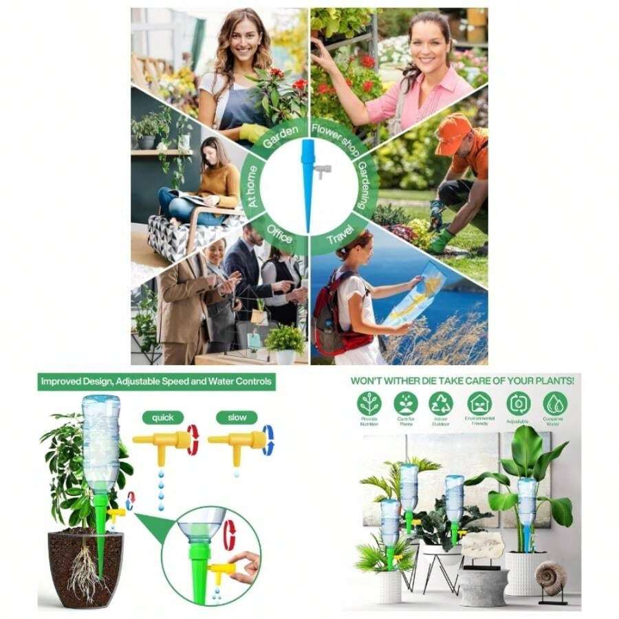 12PCS Sistema de Riego por Goteo para Macetas, Picos de Riego Automtico de Plantas, Regador de Plantas, Dispositivos de Riego Plantas para el Hogar y la Oficina al Aire Libre en Interiores, Flores - inicial - Ver 1