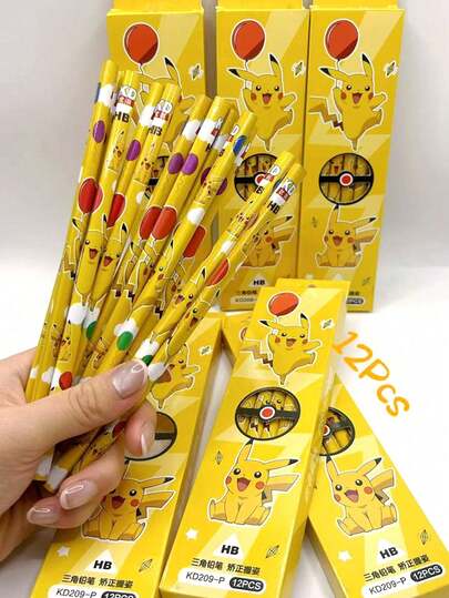 12Pcs/Set Pokemon Pikachu Pencil Anime Figure Cartoon Pencil Kawaii Student Stationery Birthday Xmas Gifts