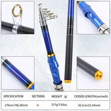 伸缩式玻璃纤维钓竿和渔线轮组合套装 - 纺车轮 + 全套钓具（鱼饵、鱼钩、鱼线），适用于淡水和海水垂钓 - 藍色 - 查看 3