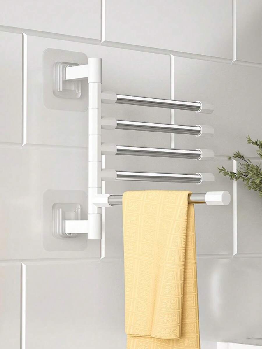 1个不锈钢毛巾架，可折叠旋转浴室收纳挂架