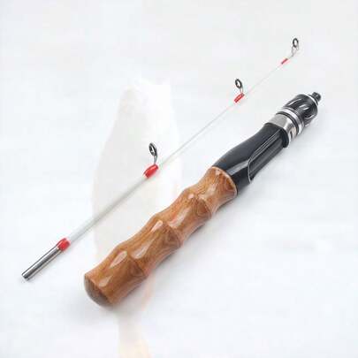 Wędka zimowa 50 cm, wędka z przegubem bambusowym do wędkowania w przeręblach, rękojeść z drewna słojowego, wytrzymały korpus wędki, wyraźne uczucie brania, idealny prezent dla entuzjastów wędkarstwa