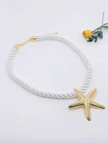 1件波西米亚风金属海洋沙滩海星吊坠项链，适合旅行、度假、街头风和日常佩戴