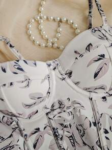 EZNV Women's Floral Underwire Bodysuit - Corset Boning Cotton Cups Slim Fit - Multicolor - View 5