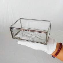 Caja de vidrio vintage con tapa - Caja de exhibición de joyas de vidrio transparente - Caja de recuerdos - Caja decorativa para el hogar para baratijas, anillos, pulseras (Plata, Extra Pequeña), Extra Pequeña, Plata - Plata - Ver 5