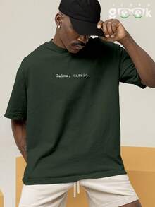 Oversized Gym T-Shirt With Funny Phrase "Calm Down, " REF 3297 FLUXO GEEK - xanh quân đội - Xem 8