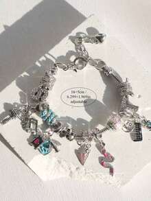 1pc Friendship Charm Bracelet, Music Piano Charm Bracelet, Animal Snake Charm Bracelet, Retro Disco Ball Charm Bracelet - 銀色 - 查看 11