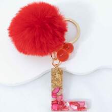 1 Piece Of Rose Red English Letter Resin Keychain With Bubble Hair Ball And Red Cherry Decoration 18K Gold Lobster Buckle Design, Suitable For Bag Chains, Mobile Phone Hanging Chains, Keychains, And Gifts For Friends And Mothers - Red - View 26