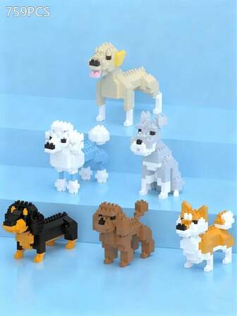 1pc Cartoon Building Block Mini Animal Dog Sausage Dog/Labrador/Schnauzer/Shiba Inu/Poodle Teddy Pet Dog Companion DIY Assembly Educational Building Block Set Home Decor Birthday Gift