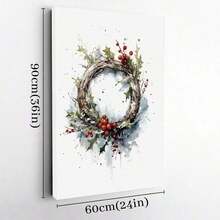 1pc Framed Canvas Wall Art Prints Poster, Christmas Wreath, Holly And Berries, Watercolor Art Style Art Posters Canvas Print Painting For Living Room Bedroom Office Bathroom Dorm Home Decor, Ready To Hang, 2D Flat - Multicolor - View 10