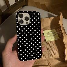 1pc Black & White Polka Dot Pattern Printed Phone Case, Fashionable French Minimalist Cute Boho Style Mini Dot Elements UV Printing Soft Leather Case Compatible With Apple/ Galaxy S24 Ultra, 17 Pro Max/16 Pro Max/12 Pro/13/14 Plus/15 Pro Max/16 Pro Max, 11/13 Pro - Black - View 6