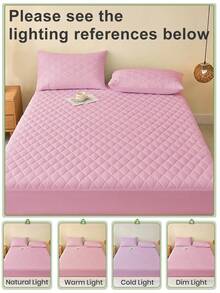 1pc Waterproof Fitted Sheet, Bedding, Stitch Fitted Sheet, Skin-Friendly Mattress Cover, Soft And Comfortable Bedding For Bedroom, Room Decor, 11.8 Inch Deep Pocket Cooling Breathable Quilted Square Lattice Fitted Sheet For All Seasons, For Single, Twin, Full, Queen And King Size, Solid Color Mattress Protective Cover, Dustproof, Comfortable And Machine Washable - 粉色 - 查看 8