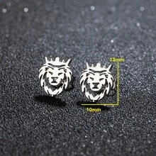 一对镂空皇冠狮子动物造型不锈钢耳钉，朋克风耳钉，适合日常佩戴，也可作为派对和婚礼珠宝礼物。 - GED478 - 查看 2