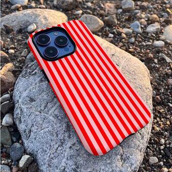 Fashionable Striped, Red And White,Dual-Layer Protective Phone Case For Phone 17,17pro Max,17pro,17air,16,16e,16 Pro Max, 15,15plus,15 Promax,15 Pro,14,14pro,14 Pro Max,14 Plus, 13, 13pro Max,13pro,11, 12, 12pro,12 Pro MaxXS, 8 Plus, 7 Glossy