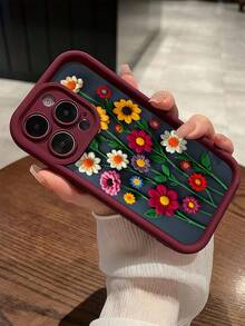 Ốp lưng điện thoại TPU chống sốc màu đỏ rượu vang, họa tiết hoa dệt kim tối giản, bao phủ toàn bộ bề mặt, tương thích với Apple 17, 16, 15, 14, 13, 12, 11 Pro Max, Air và Series. - Nhiều màu - Xem 3