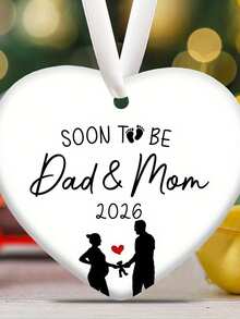 2026 Décoration d'annonce - Souvenir de grossesse avec silhouette de couple et "Papa et Maman en attente" Nom/Année, Ornement d'arbre de Noël en forme de cœur, Convient pour les parents en attente, Cadeau de baptême (Aucune électricité requise) - Noir et Blanc - Voir 4