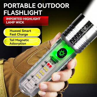 多功能便携式EDC手电筒，带磁铁，可作为露营紫外线手电筒使用，具有强光聚光和远射LED照明功能，内置电池，适用于户外应急照明。