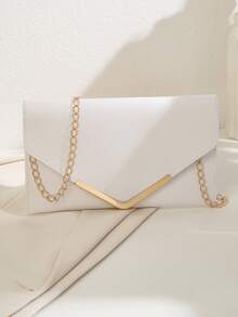 Elegante clutch de sobre blanco con correa de cadena para fiesta - Blanco - Ver 1