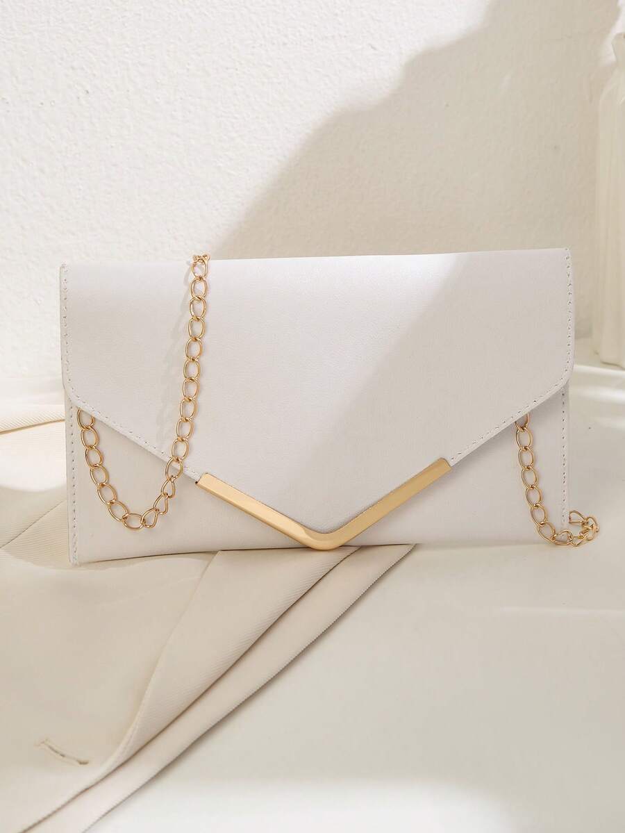 Elegante clutch de sobre blanco con correa de cadena para fiesta - Blanco - Ver 1