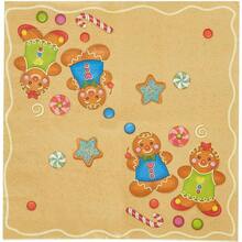 Cocktail Napkins - - Pack Disposable Paper Napkins, Holidays Dinner Party Supplies, 2 - Ply, Cute and Gingerbread Cookie Design, Unfolded 13x 13 Inches, Folded 6.5x 6.5 Inches - Multicolor - Ver 5