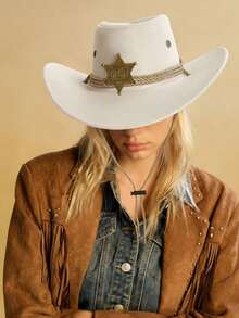 1 chiếc Mũ cao bồi miền Tây có huy hiệu có thể tháo rời dành cho cả nam và nữ, Mũ Panama vành rộng, Thích hợp cho các sự kiện theo chủ đề miền Tây, Tiệc tùng, Đính hôn, Hóa trang, Tốt nghiệp, Hóa trang, Lễ hội, Đám cưới, Sinh nhật, Lễ hội âm nhạc và Trang phục thường ngày - mũ đội đầu - Xem 8