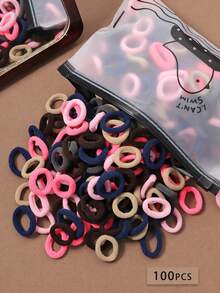 100 pièces/paquet Petits élastiques à cheveux pour femmes, bandes en caoutchouc noires et de couleurs sourdes, accessoires de queue de cheval décontractés, chouchous doux pour tous les saisons, supports de queue de cheval, élastiques à cheveux, tenue de sport de gym, accessoires de tête élastiques, été, vacances, voyage - Multicolore - Voir 6