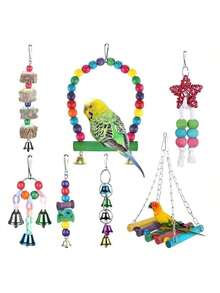 Combination Parrot Toys Set Swing Chewing Training Toys Small Parrot Hanging Hammock Ladder Bell Perch Accessories Color Random - Multicolor - View 5