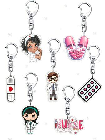 1 pieza Llavero de acrílico con diseño de enfermera, pastillas, doctor. Accesorios médicos divertidos; decoraciones para teléfono, colgante de bolso ideal para parejas, miembros de la familia, médicos, enfermeras, regalos para estudiantes, regalo de graduación