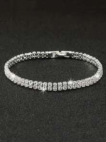 5pcs Women's Fashion Versatile Minimalist Clutch Bag, Evening Bag, Dress Party Bag, Rhinestone Necklace, Earrings, Bracelet, Ring 5-Piece Set - Silver - View 4