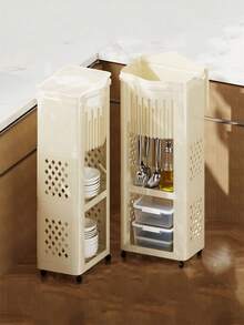 1pc Kitchen Trash Can, Movable Indoor Bathroom Dual-Layer Multifunctional Covered Sanitary Bucket - Multicolor - View 1