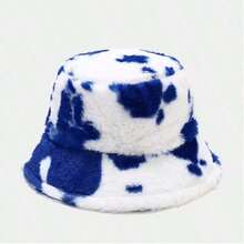Japanese Style Fashionable Cow Print Bucket Hat For Women, Autumn And Winter, Korean All-Match Bucket Hat With Thickened Warmth Cute Winter Outfits - 彩色 - 查看 4