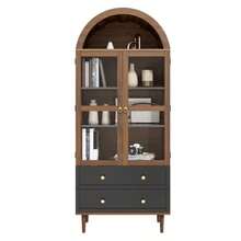 Chest Of Drawers With Adjustable Shelves, Modern Retro Curved Glass Storage Unit, Adjustable Shelves, Luxury Sideboard - 棕色 - 查看 1