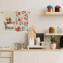 2pcs Vintage Khaki Floral Cow Kitchen Towels, Modern Absorbent Dishcloths, Cooking Baking Tea Clothes, Washing And Hand Cleaning Rags – Super Soft & Highly Absorbable For Home Decor Or Gifts (Neighbor/Mom's Birthday Present), Sweet Housewarming Idea, Essential Accessories, Kitchen Duster Cloth, Dish Drying Cloth, Stylish Home Accessory, Decorative Dishcloth, Quickdrying Cloth, Absorbent Fabric, Multipurpose Rags, Household Essentials, Gift For Mom, Neighbor Presents - 彩色 - 查看 7