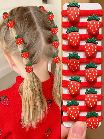 10 st röda jordgubbshårsnören, söta och mångsidiga, söta och moderiktiga håraccessoarer, perfekt present till tjejer
