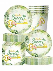 10pcs Sweet Home Relocation Gift Theme Party Supplies: Paper Plates, Paper Cups, Napkins, Tablecloths, Banners, Birthday Party Supplies, Camping, Camping, Travel Essential Supplies - Multicolor - View 1