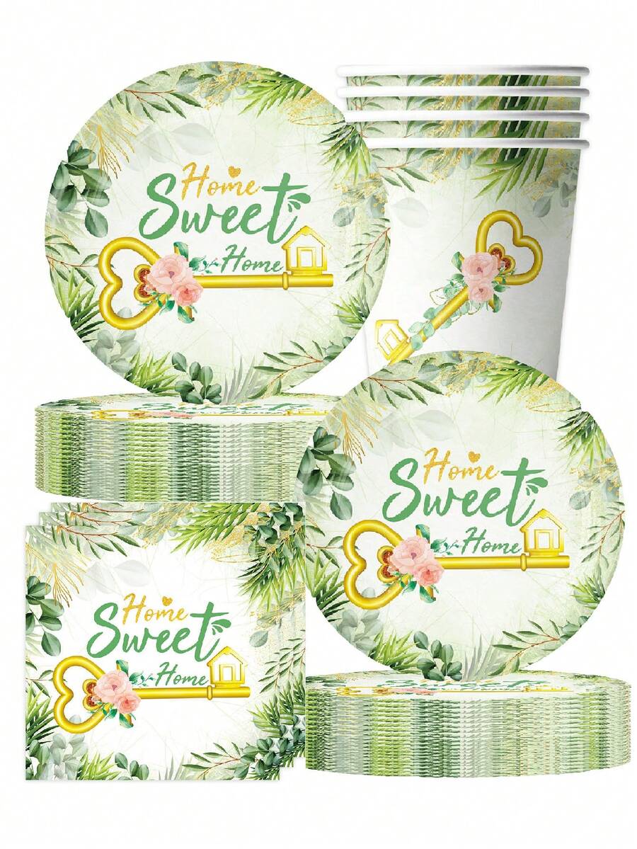 10pcs Sweet Home Relocation Gift Theme Party Supplies: Paper Plates, Paper Cups, Napkins, Tablecloths, Banners, Birthday Party Supplies, Camping, Camping, Travel Essential Supplies - Multicolor - View 1